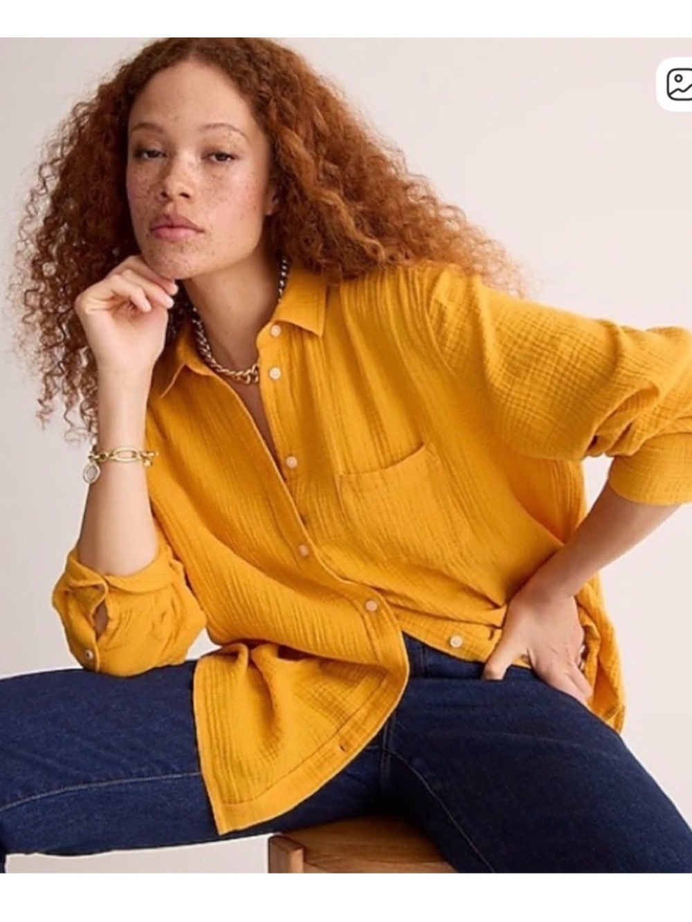 J. Crew Women's Classic Mustard Button-Front Gauze Shirt - Golden Yellow size 14